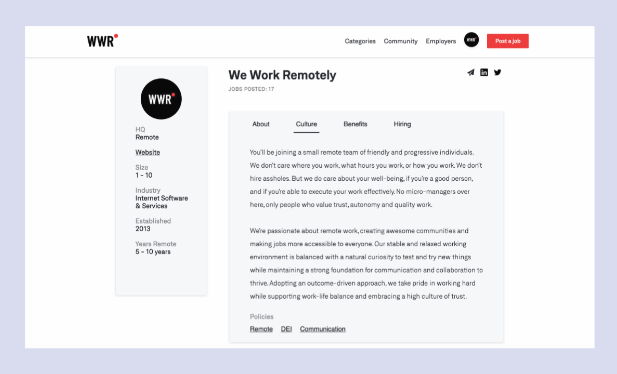 Example of a succinct company profile